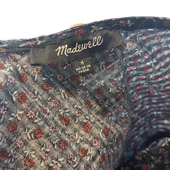 Madewell Women's M Tie-Back Peplum Top in Campden Daisies Deep Indigo Floral‎ - Picture 4 of 9